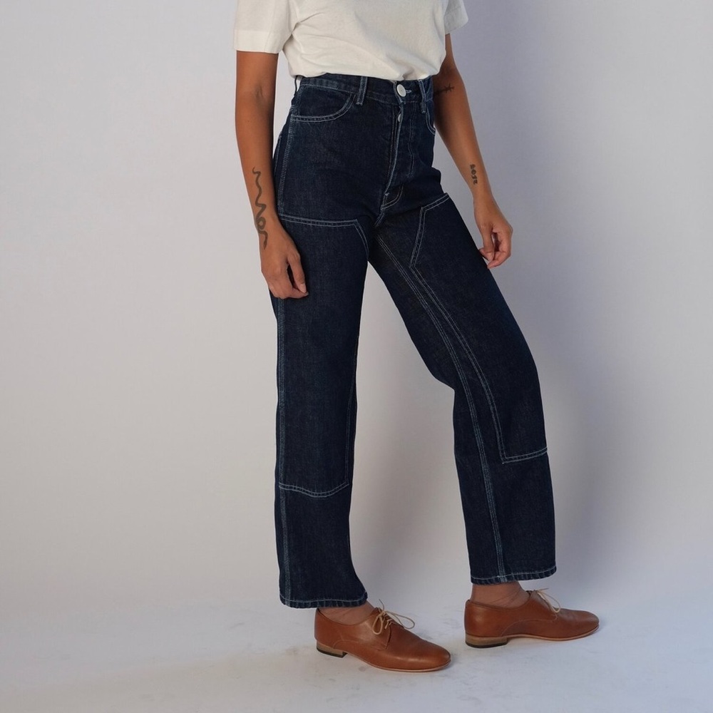Jesse Kamm - patch front handy pants in dark blue denim - size 4